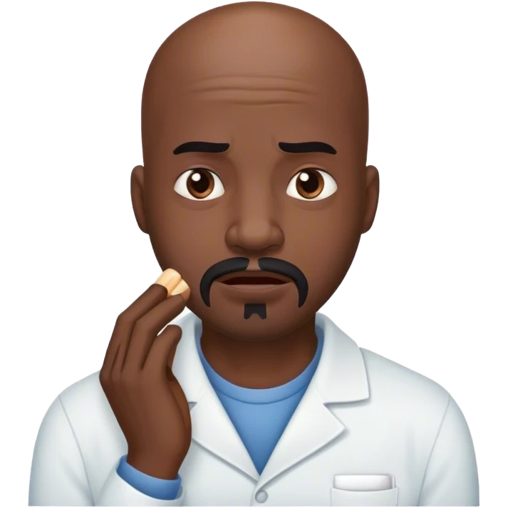 Black bald man with facial hair toothache emoji