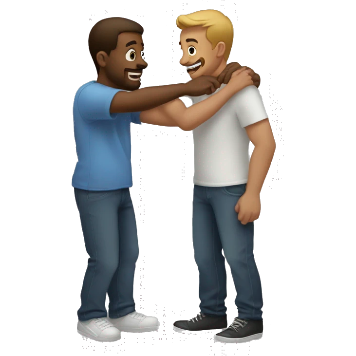 Two guys having a hug while a man stares from far away emoji