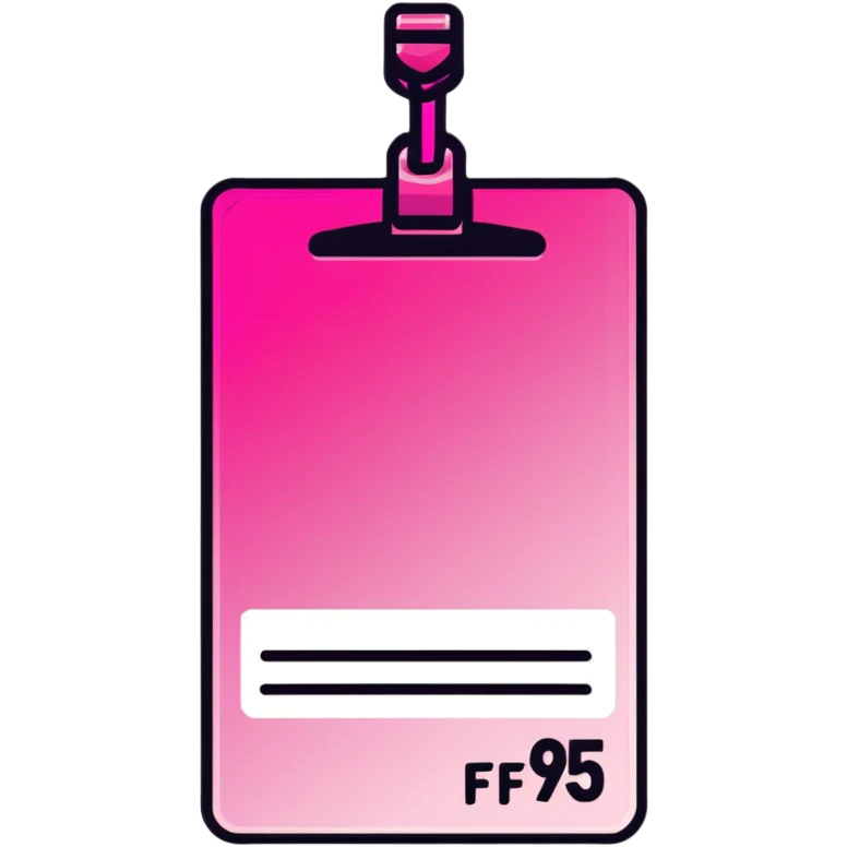 ID badge, transparent glass with bright pink gradient from #FF335F to #FF99AA, highlights and reflections, minimalistic emoji