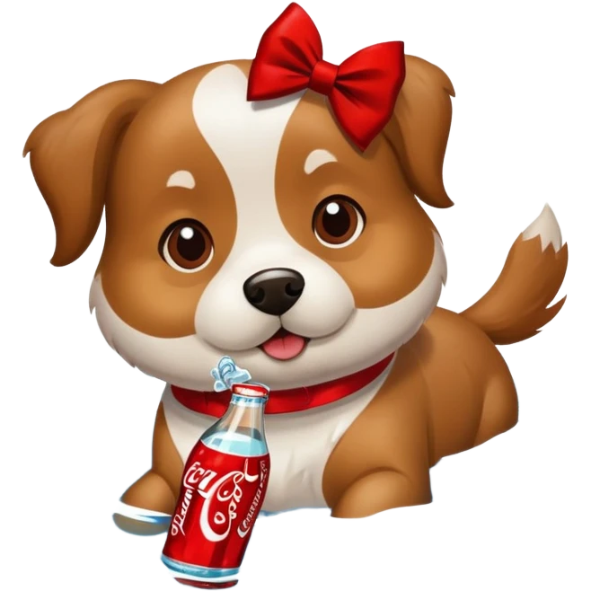 Dog with bow swimming in Coca Cola in winter emoji