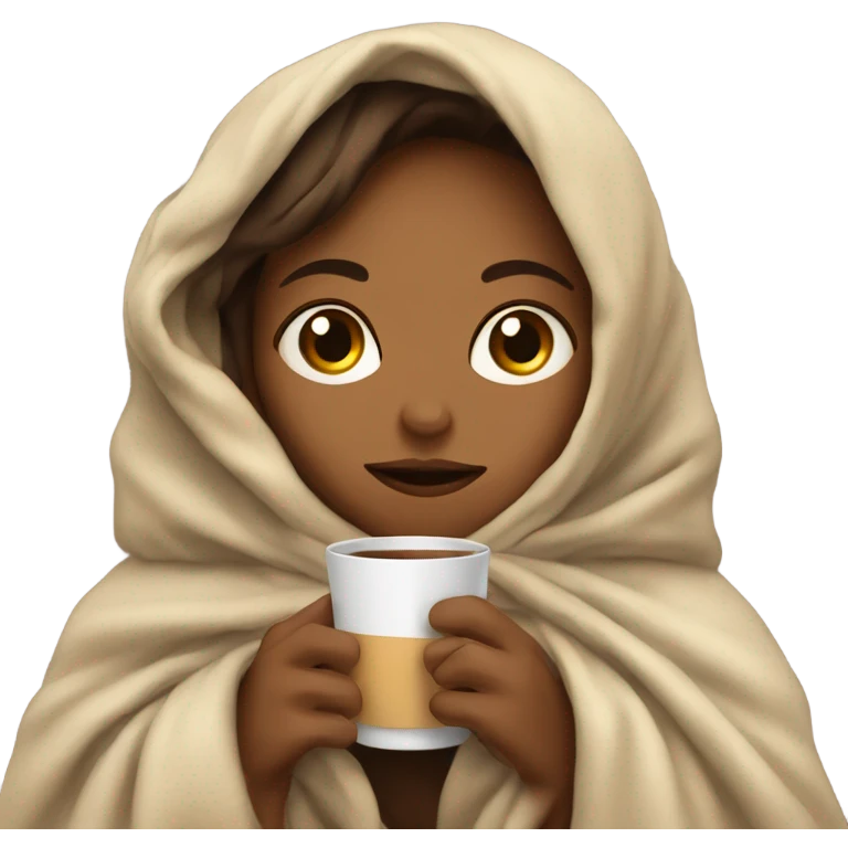 girl inside a blanket sipping coffee eyes closed emoji