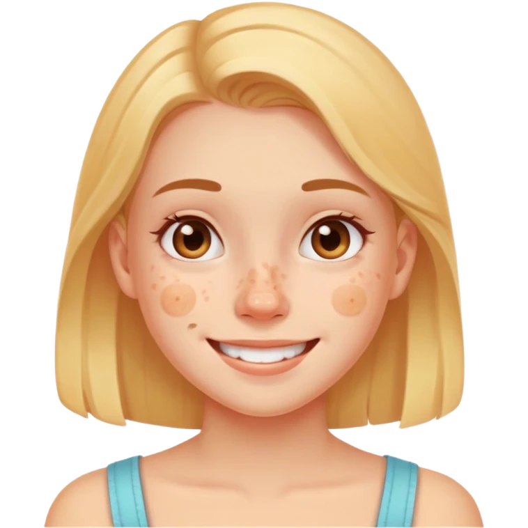 chica con acné en el rostro, expresión sonriente, fondo blanco emoji