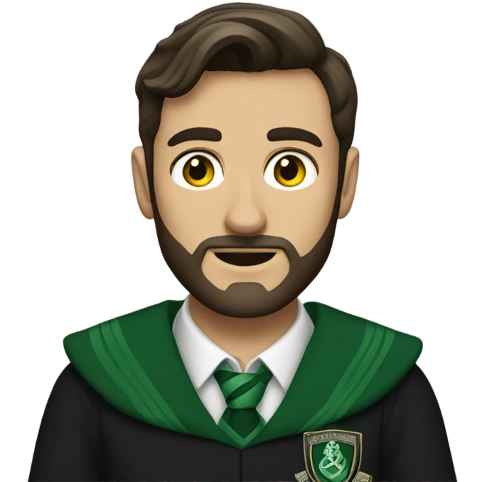 Brunette man with short beard in slitherin house emoji