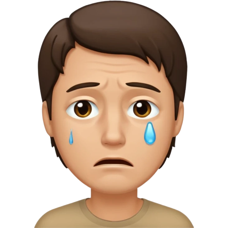 White tan, brunette,man crying.  emoji