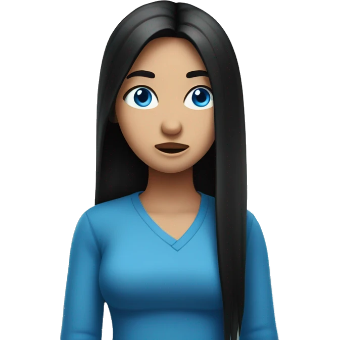 Girl with long black hair and blue eyes shrugging  emoji