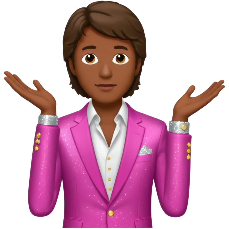 Andy Gibb with dark pink dress shirt, white sequin suit jacket emoji