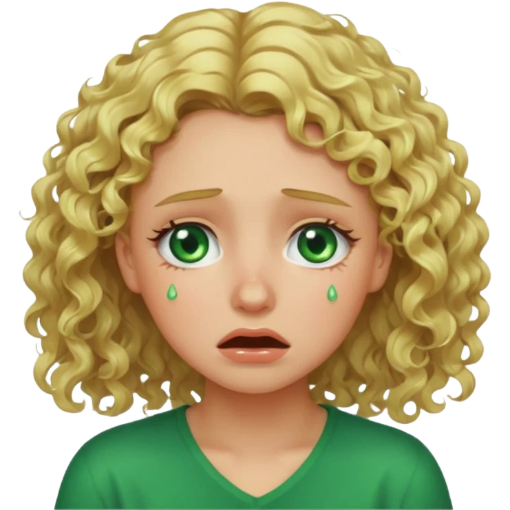 the girl is that criying she has green eyes and blond hair curly emoji