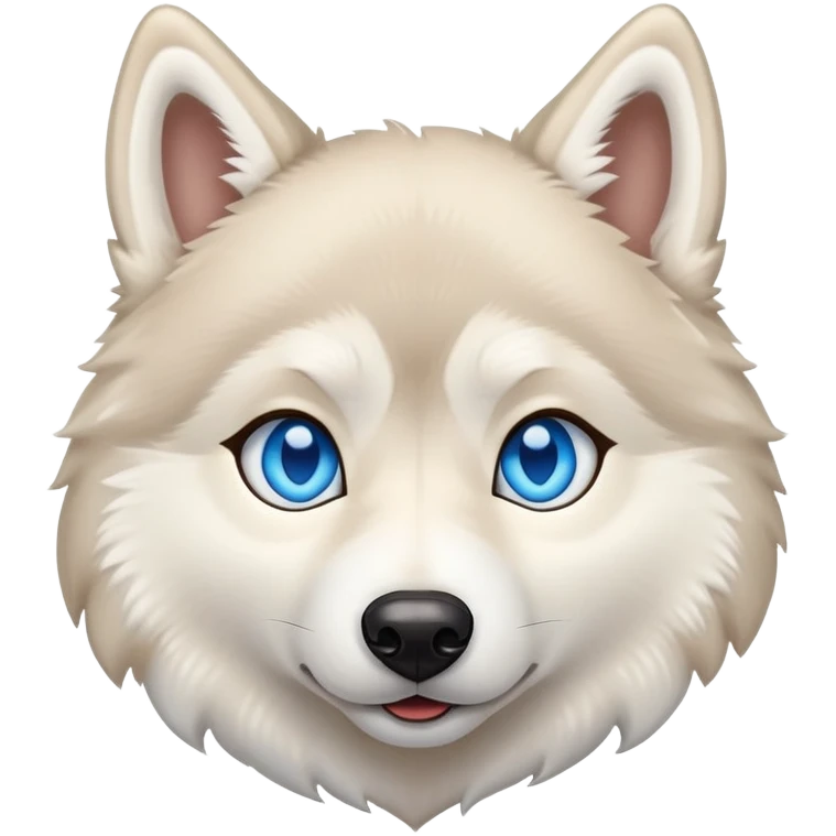 Beige husky with blue eyes and a heart emoji
