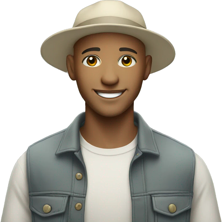 smiling white young bald man outdoors with hat emoji