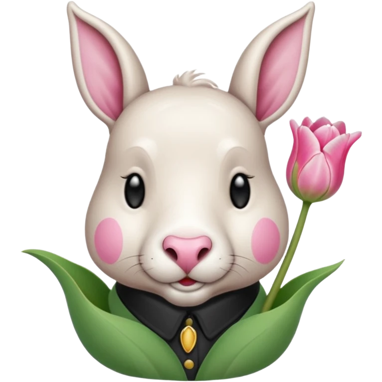 Un 🐑 lindo teniendo un tulipán rosa emoji