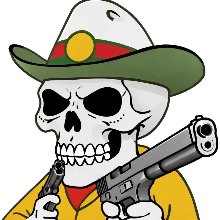 skull wearing mexican hat with a gun emoji