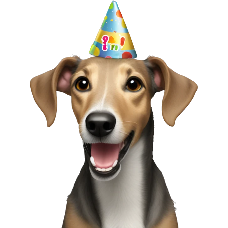 Lurcher with birthday hat emoji