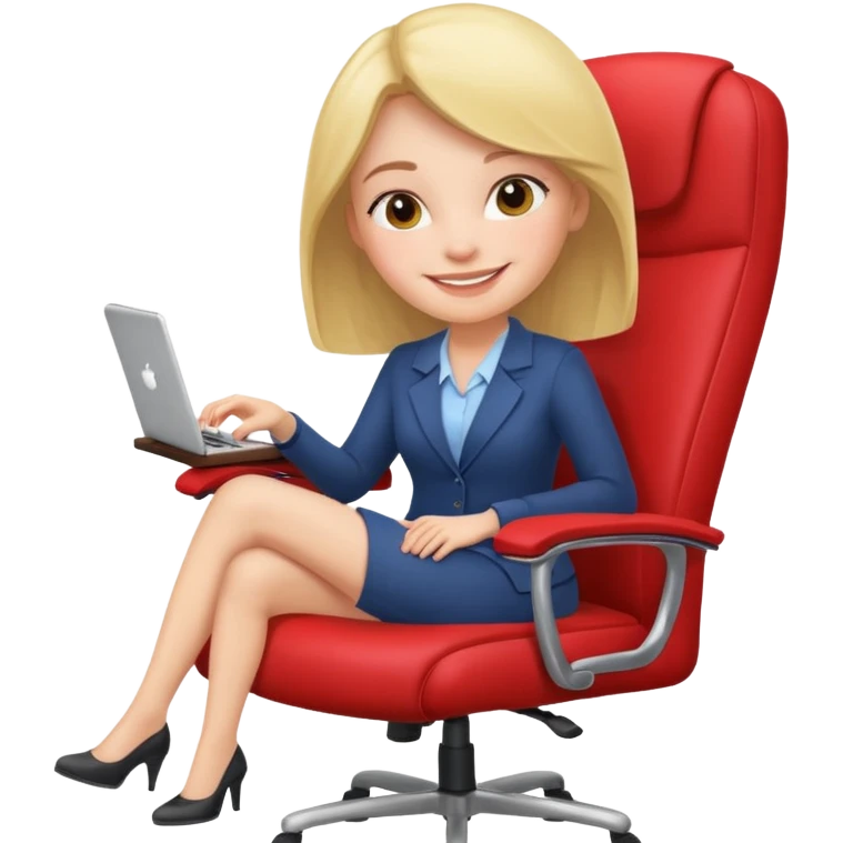 Woman having cartoon faced relaxing in an office chair and smiling emoji