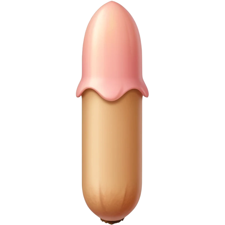 cylindrical skin tone peachy beige-pink penis shaft, no face. at top of penis, add beige pink smooth acorn-shaped glans tip that is covering 1/10th of the top of penis, corona line and frenulum. at bottom end/base of penis make it flat. add veiny detail on penis shaft, no stem, smooth edge of corona emoji