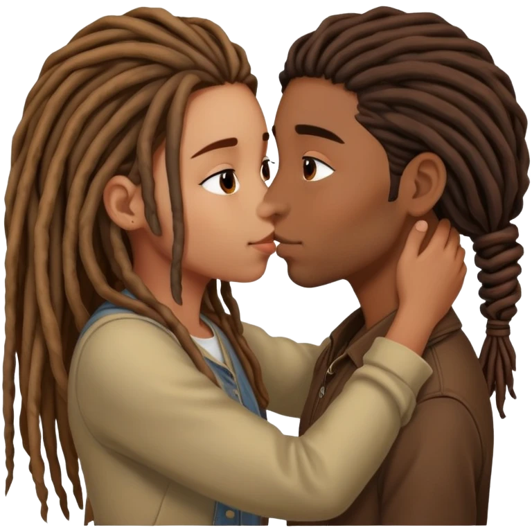 Brown couple , girl with long hair, boy with dreads, couples kissing  emoji