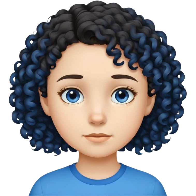 bé gái 10 tuổi, da trắng, tóc ngắn, xoăn, màu đen, áo màu xanh  emoji