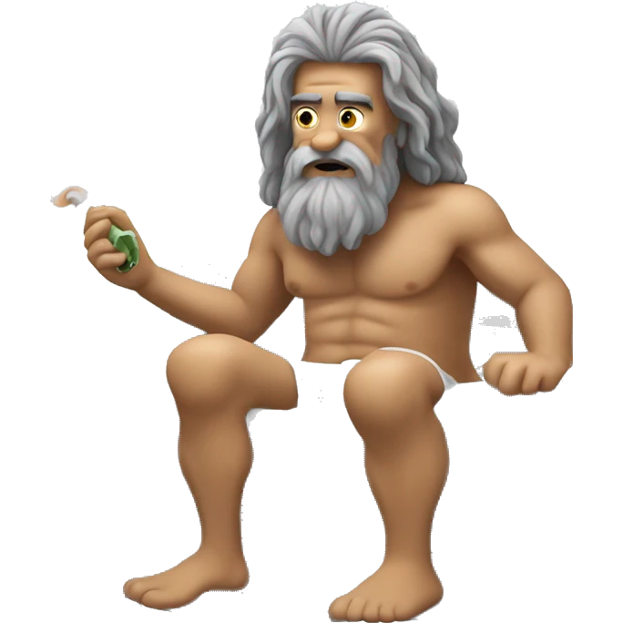 Caveman with long gray hair and a gray goatee sitting in a jacuzzi tub and smoking a joint emoji