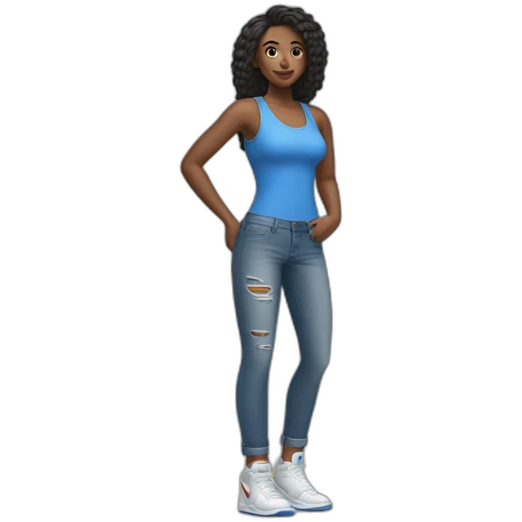 a girl with a blue jeans and a droptop and nike shoes emoji