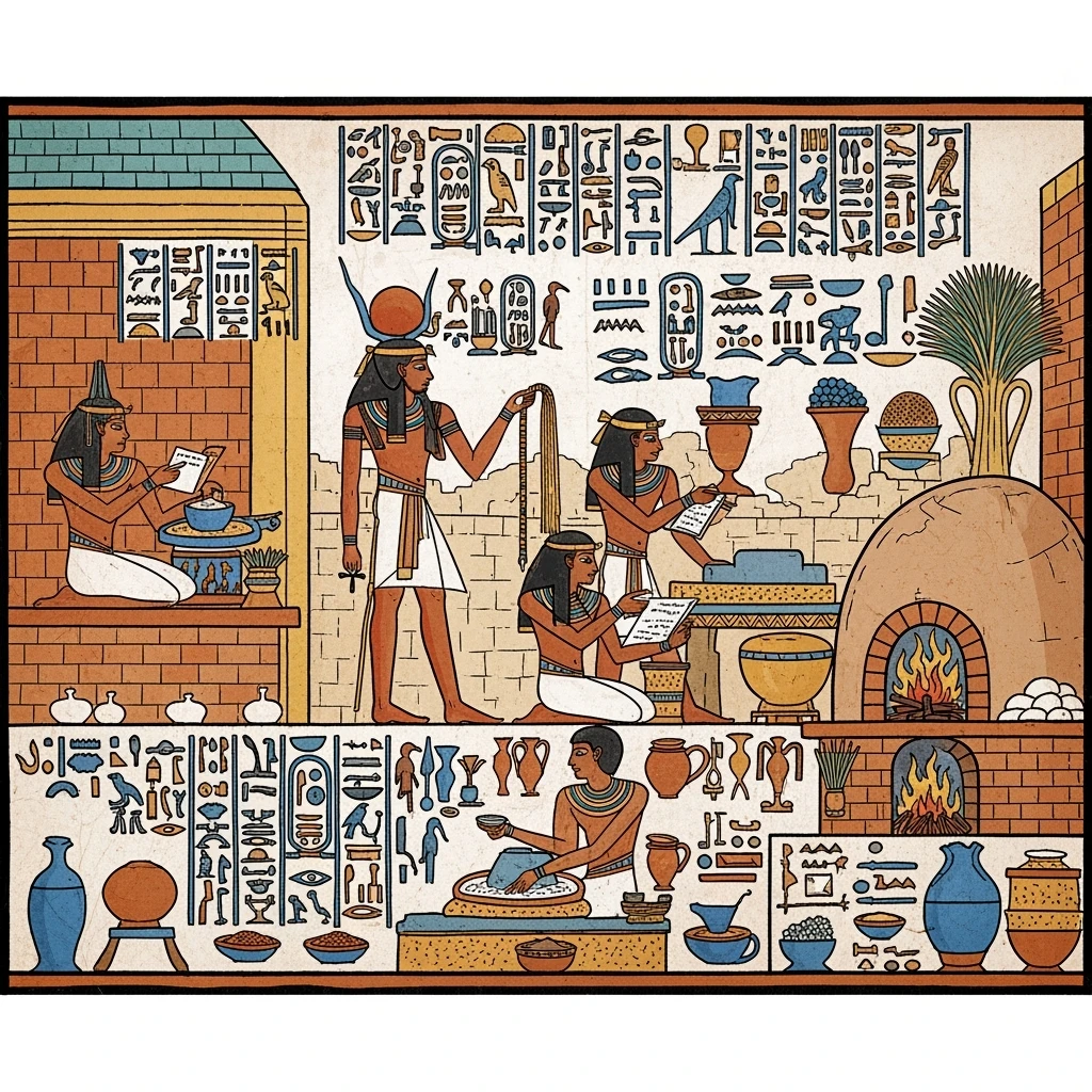 ancient Egyptian cooking scene in hieroglyphic style emoji