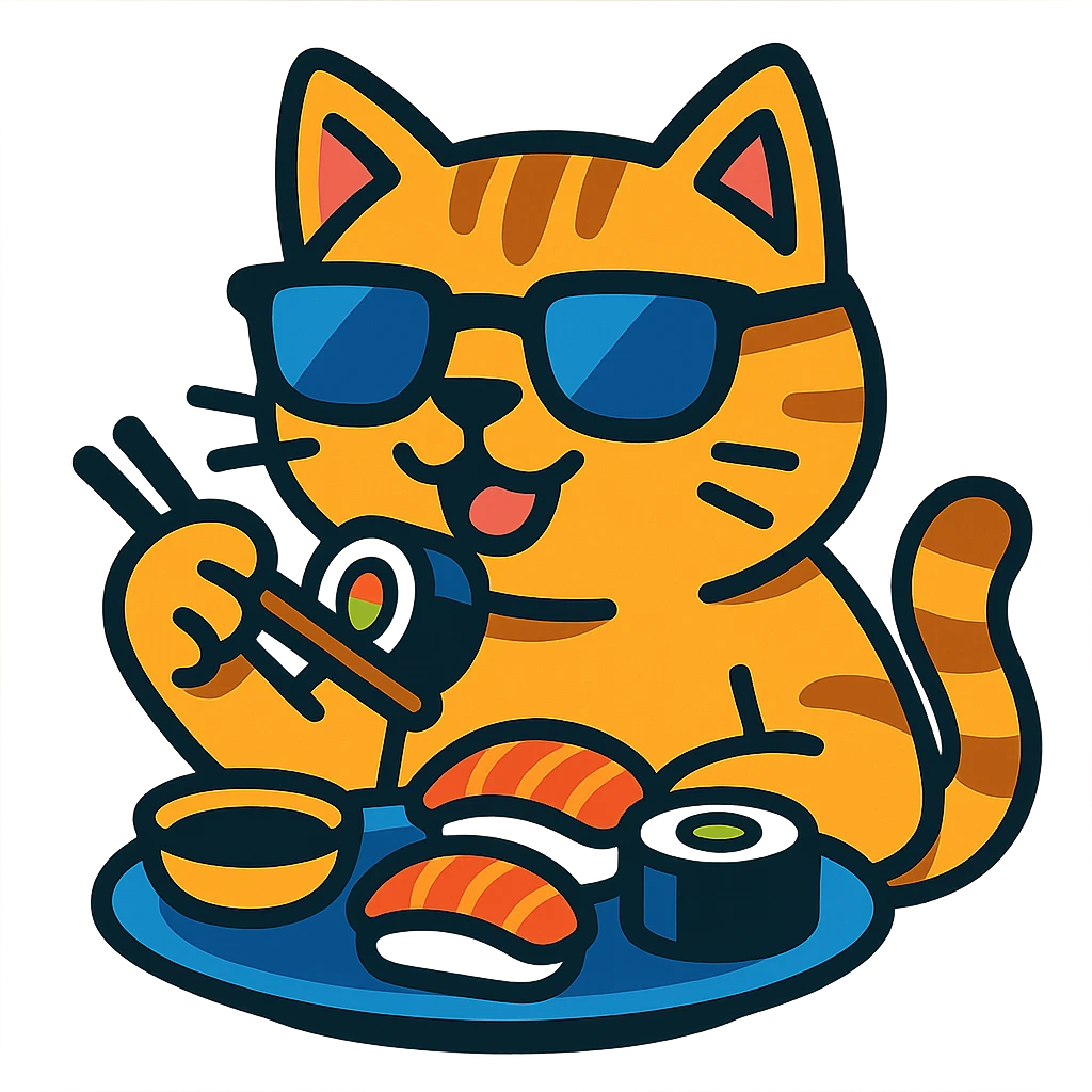 cat in sunglasses eating sushi emoji
