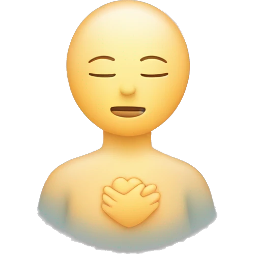 “Minimalist figure hugging itself with arms crossed over the chest, a soft face showing closed eyes, and a glowing circle at the chest symbolizing love and healing.” emoji
