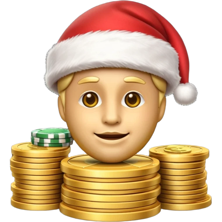A confident rich emoji face wearing a Santa hat, money stacks, casino vibe, New Year theme, premium 3D emoji style, sharp details, no text, isolated on transparent background emoji