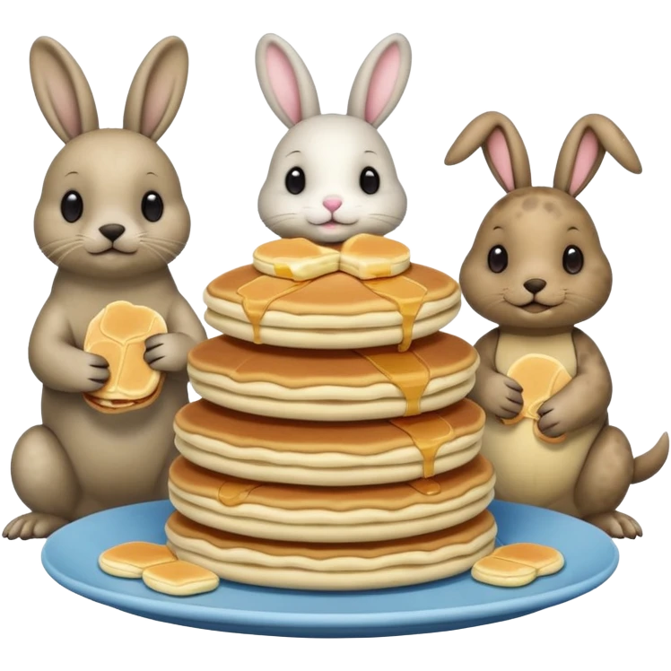 Seal, dog, bunny, turtle all eating pancakes in 1 image together emoji