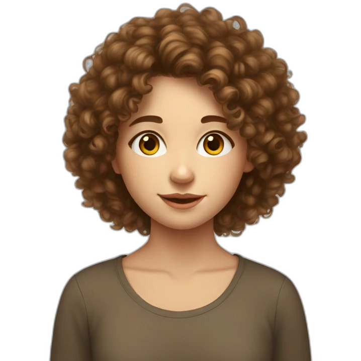 European teenage girl with brown fluffy curly hair draws a picture emoji