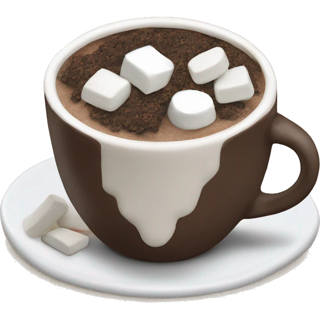 A cup of hot chocolate with marshmallows and Oreo cookie crumbs and frosting   emoji