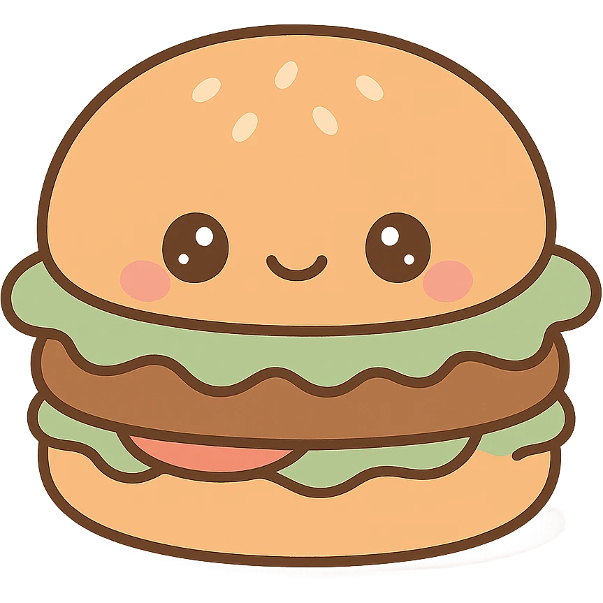 burger squishmallow with lettuce and tomato, adorable expression, plushy look, soft plush texture, cute and cuddly emoji