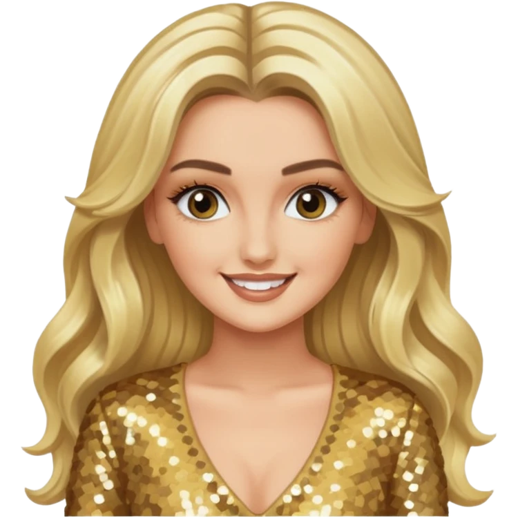 Perrie Edwards from Little Mix with long blonde hair, gold sequin outfit emoji