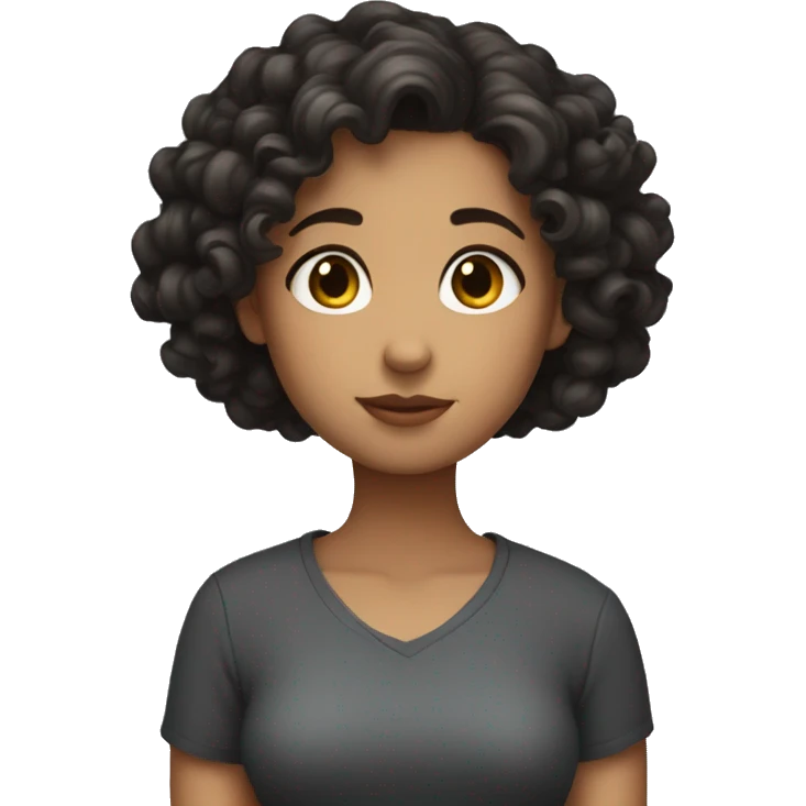 a girl with short curly dark hair sighing in love emoji