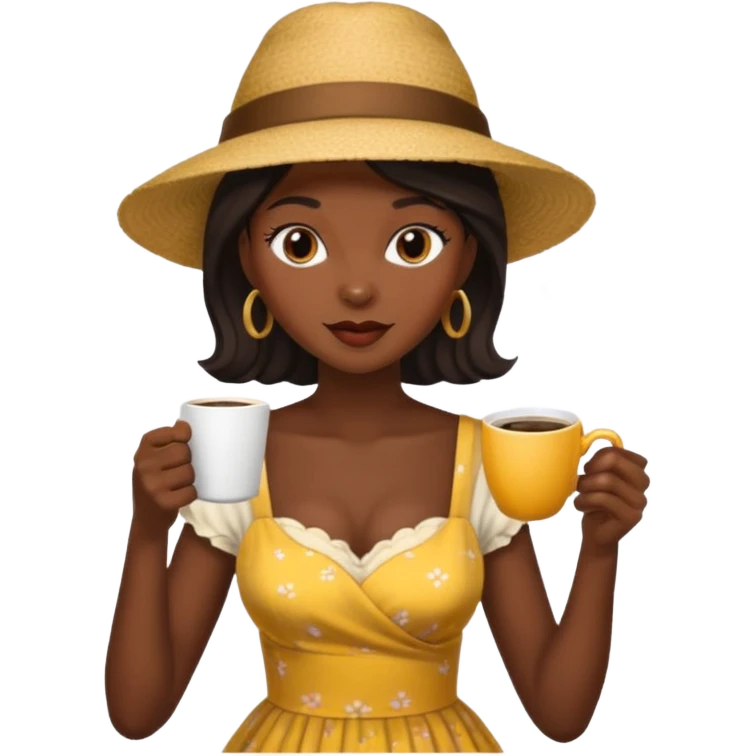 black woman drink coffe with hat dress  emoji