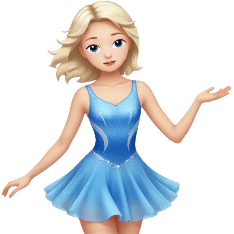 The ice skater girl in the sparkling blue dress spins gently with her eyes closed. emoji