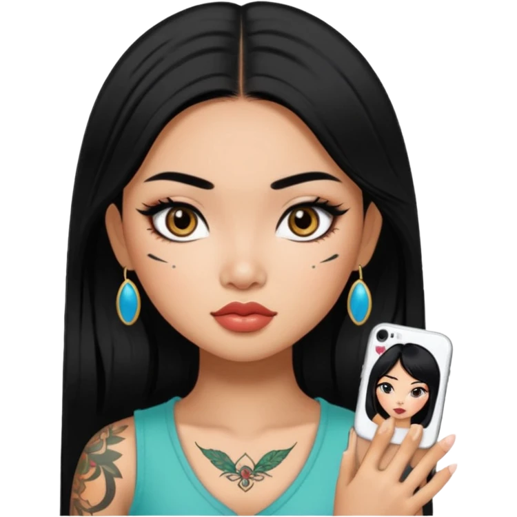 Vietnamese asian beauty, with 1 small tattoo , pretty bratz baddie, black eyeliner, black hair emoji