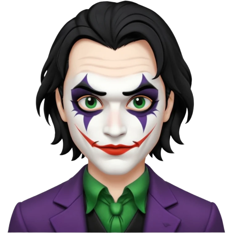 man with black hair black and white joker makeup black clothes emoji