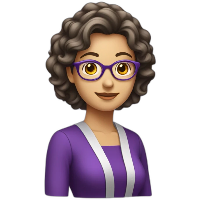 Professora usando um capelo de formatura roxo na cabeça emoji