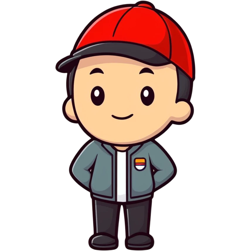 a man with a red hat, cartoonish sticker style emoji