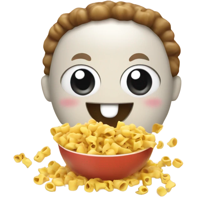 A cute bol with cartoon eyes and macaroni with pieces of brcooli emoji
