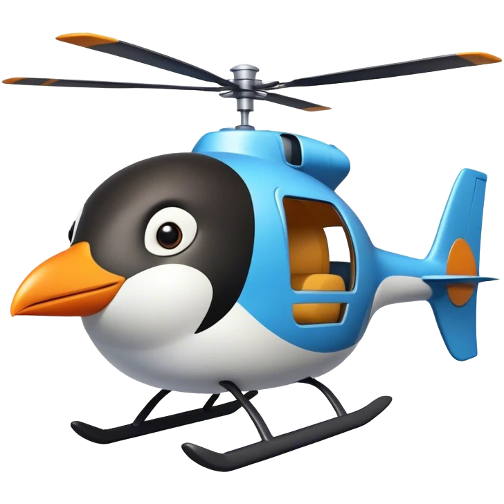 a penguin flying a home made helicopter in the style of a children's illustration emoji