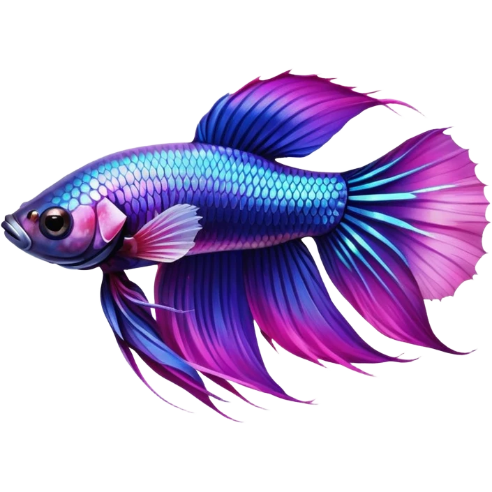 Pretty iridescent long fin betta fish blue and purple pink facing left realistic emoji