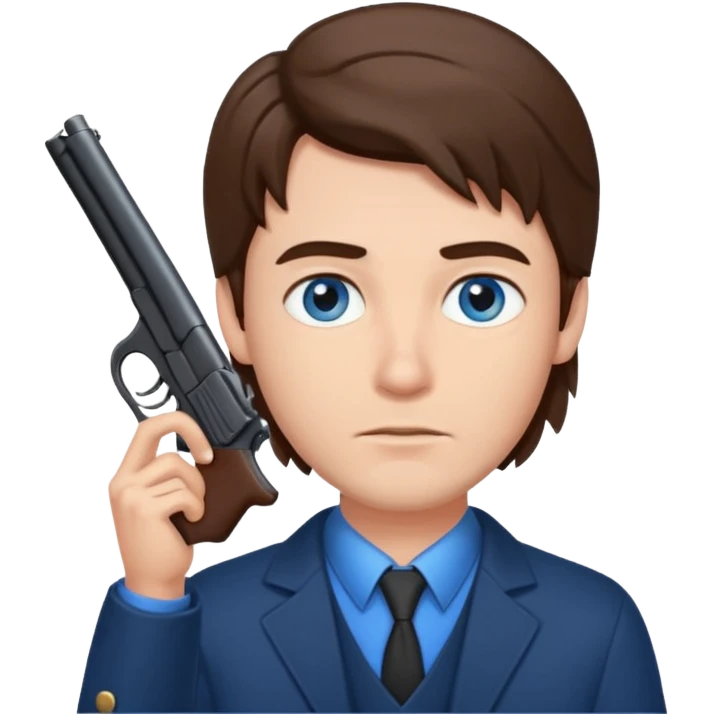 guy w medium long brown hair and blue eyes with gun to head emoji