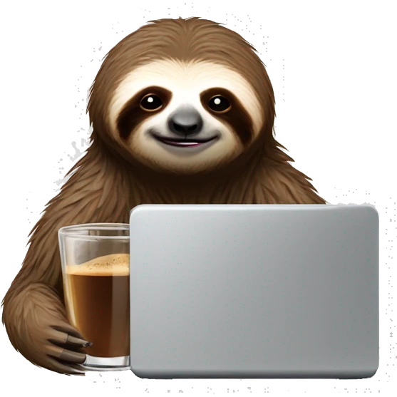 tired sloth with laptop and espresso tonic emoji