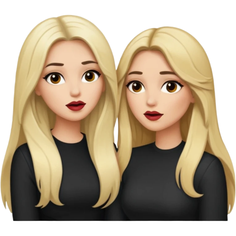 Boujy baddie best friends gossiping, one blonde, one brunette, long hair, trendy heavy makeup emoji
