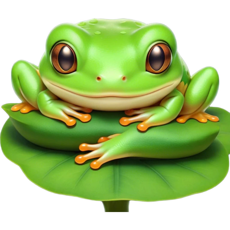 Meme-Worthy Cute Sleeping Green Tree Frog Portrait Emoji, Head resting peacefully with a contented smile, showcasing a compact, vividly green body with softly closed, serene eyes, Simplified yet adorably endearing features, highly detailed, glowing with a soft, drowsy jungle light, high shine, relaxed and utterly lovable, stylized with an air of playful laziness, soft glowing outline, capturing the essence of a sleeping green tree frog that feels destined to become the next viral icon of adorable rest! emoji