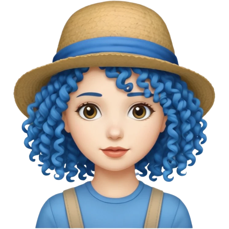 blue curly with opticals haired women with hat emoji