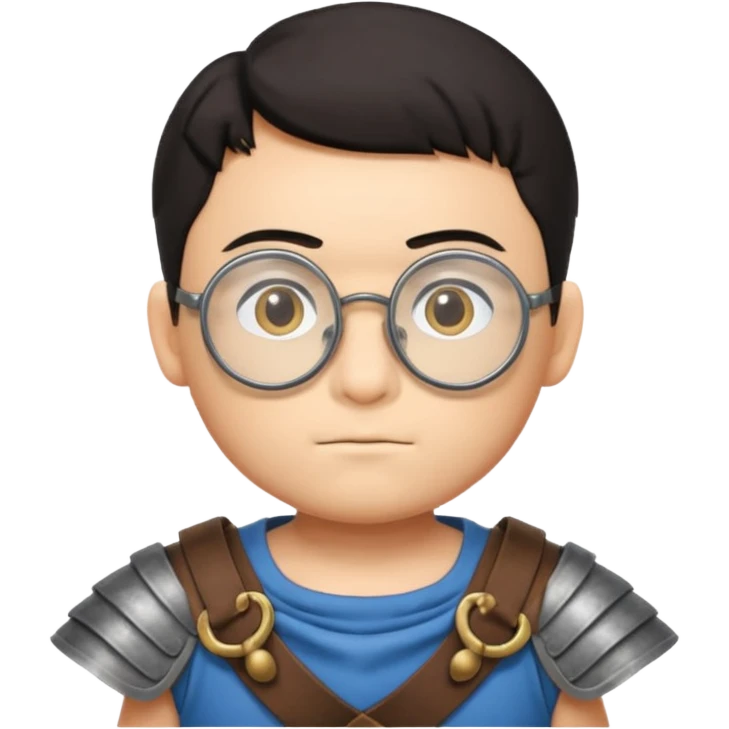 Nobita, wearing gladiator cloth, big round glassed emoji