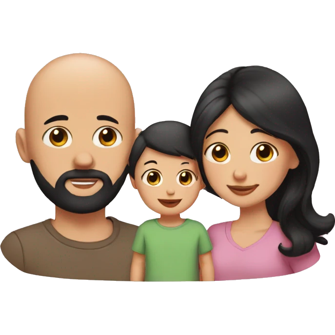bald tan dad with black beard, pale mom with long straight black hair, and small baby with black hair emoji
