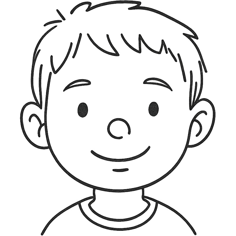black and white hand drawn outlined portrait of a child boy's face emoji