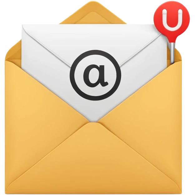 Emoji-style illustration of an envelope with a small info ‘i’ symbol on it, representing ‘Contact Us’. Bright, modern, minimal style emoji